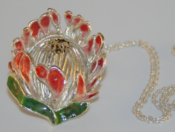 Queen Protea (large) pendant in plated silver