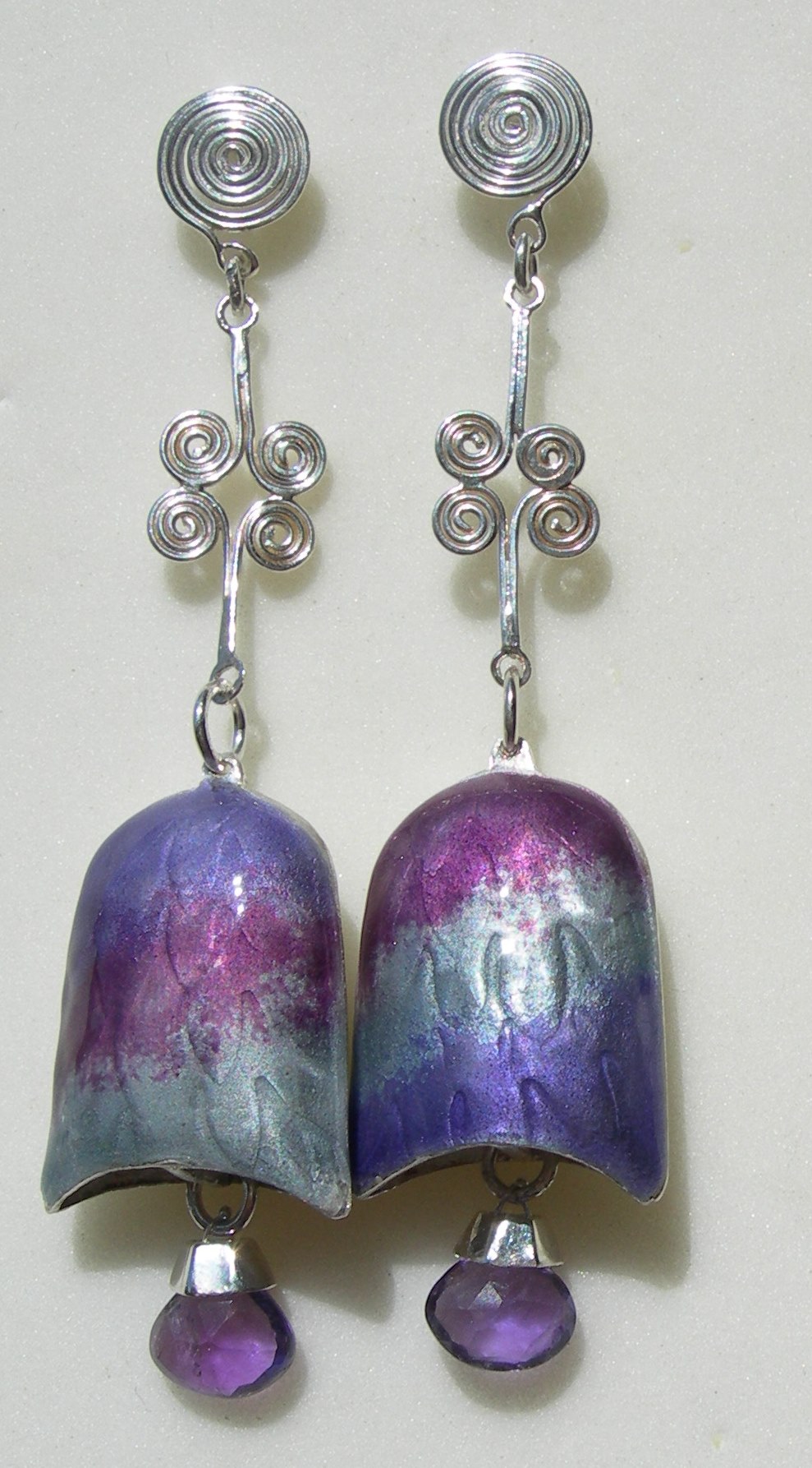 Bell earrings in sterling silver with amethyst