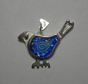 Bluebird of contentment pendant in sterling silver with cloisonné vitreous enamel  