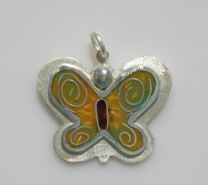 Butterfly of happiness pendant in sterling silver with cloisonné vitreous enamel   