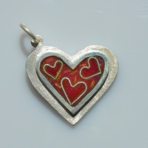 Heart of happiness pendant in sterling silver with cloisonné vitreous enamel   